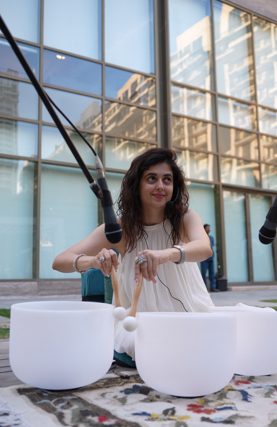 Saumya Khemka with crystal singing bowls